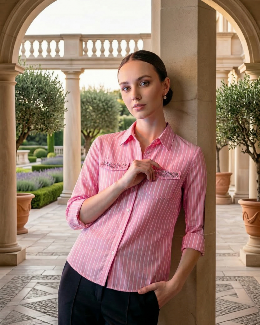 Camisa rosa rayada