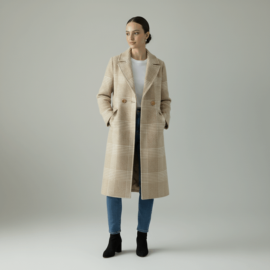 Abrigo Cuadro Tejido con Solapa