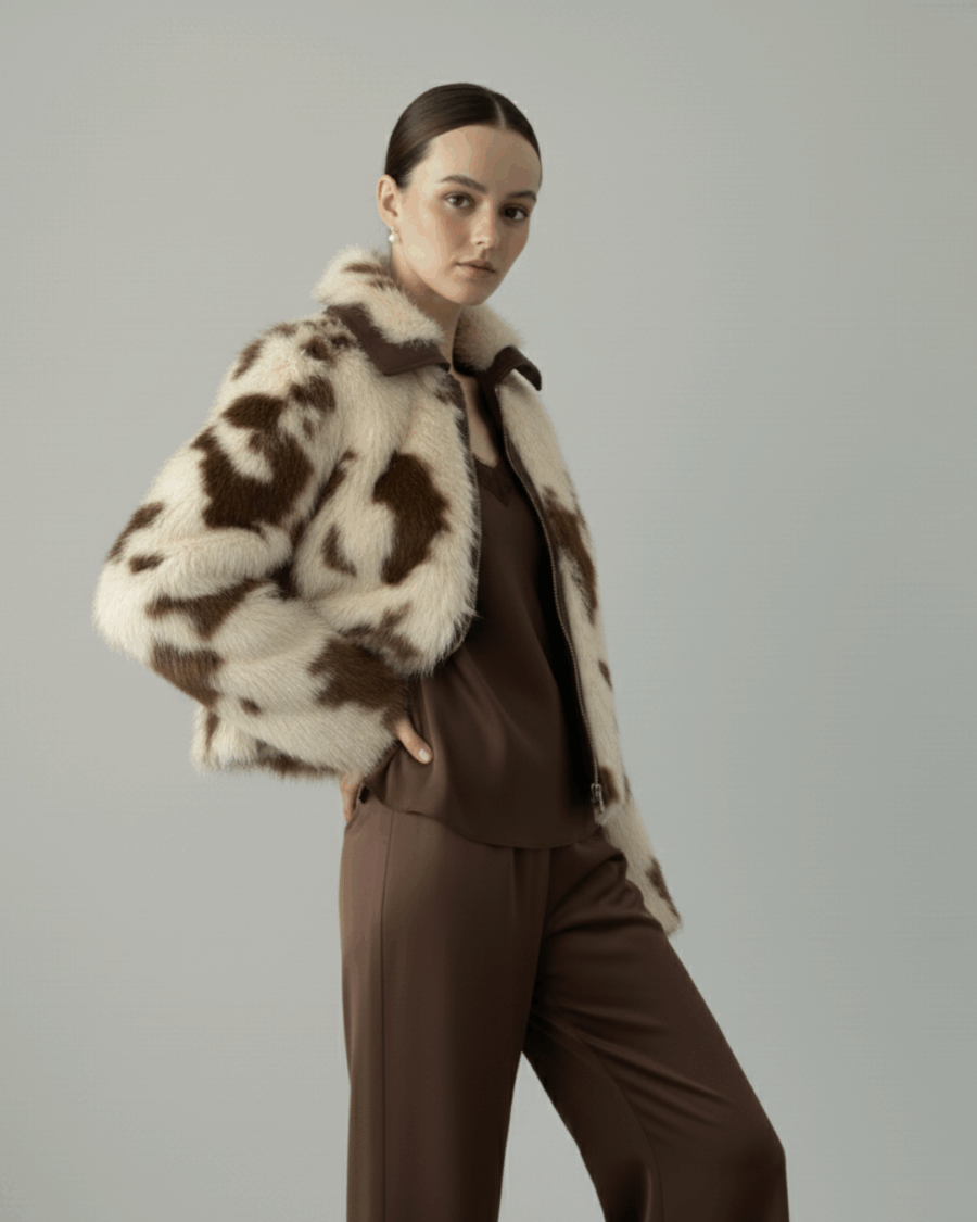 Cazadora Faux Fur Cow Print