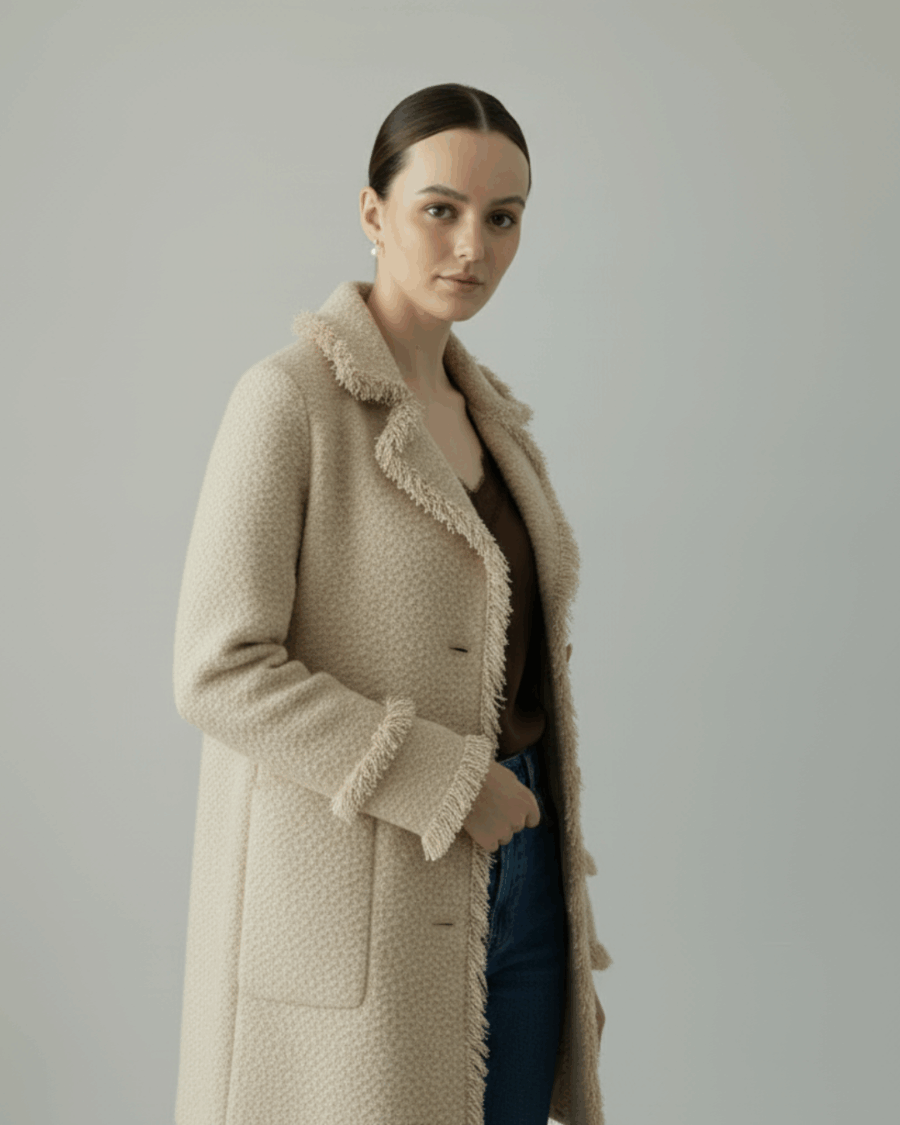 Abrigo Bouclé con Solapa Desflecada