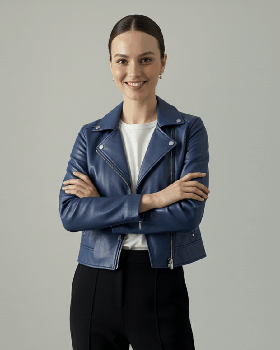 Chaqueta biker de piel  Azul (DST003)