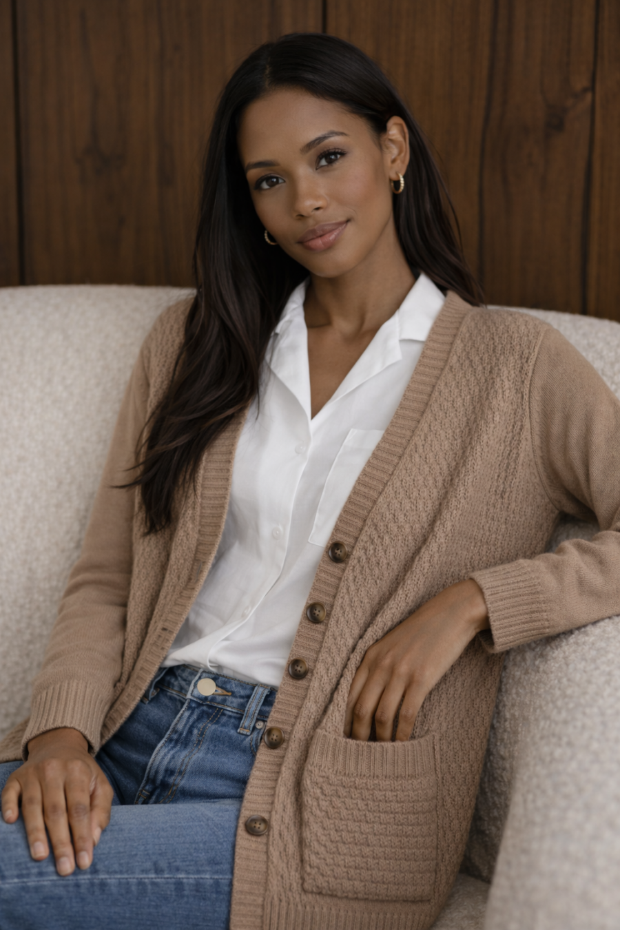 Cárdigan Clasic camel Long