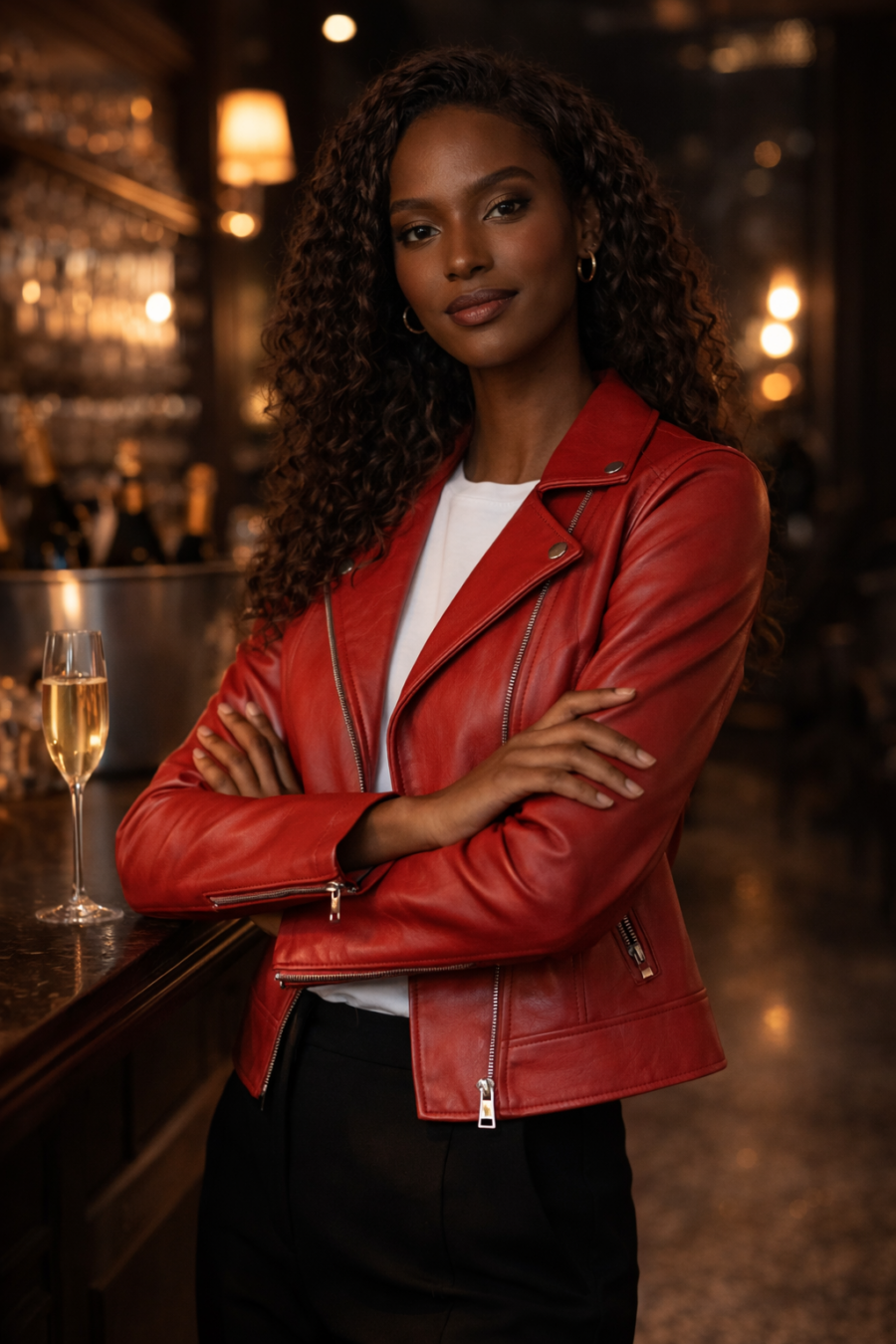 Chaqueta biker de piel Rojo