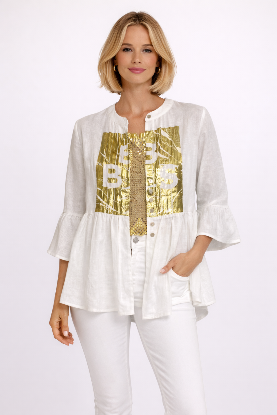 Blusa White Gold Statement Lino Be Blouse