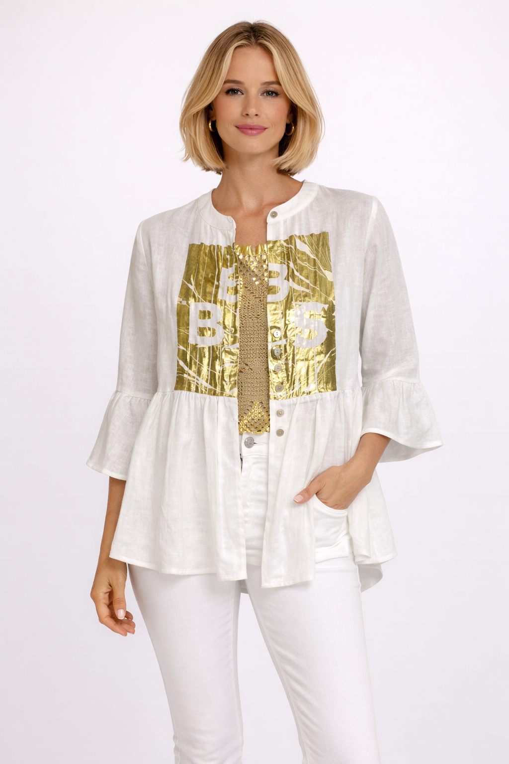 Blusa White Gold Statement Lino Be Blouse