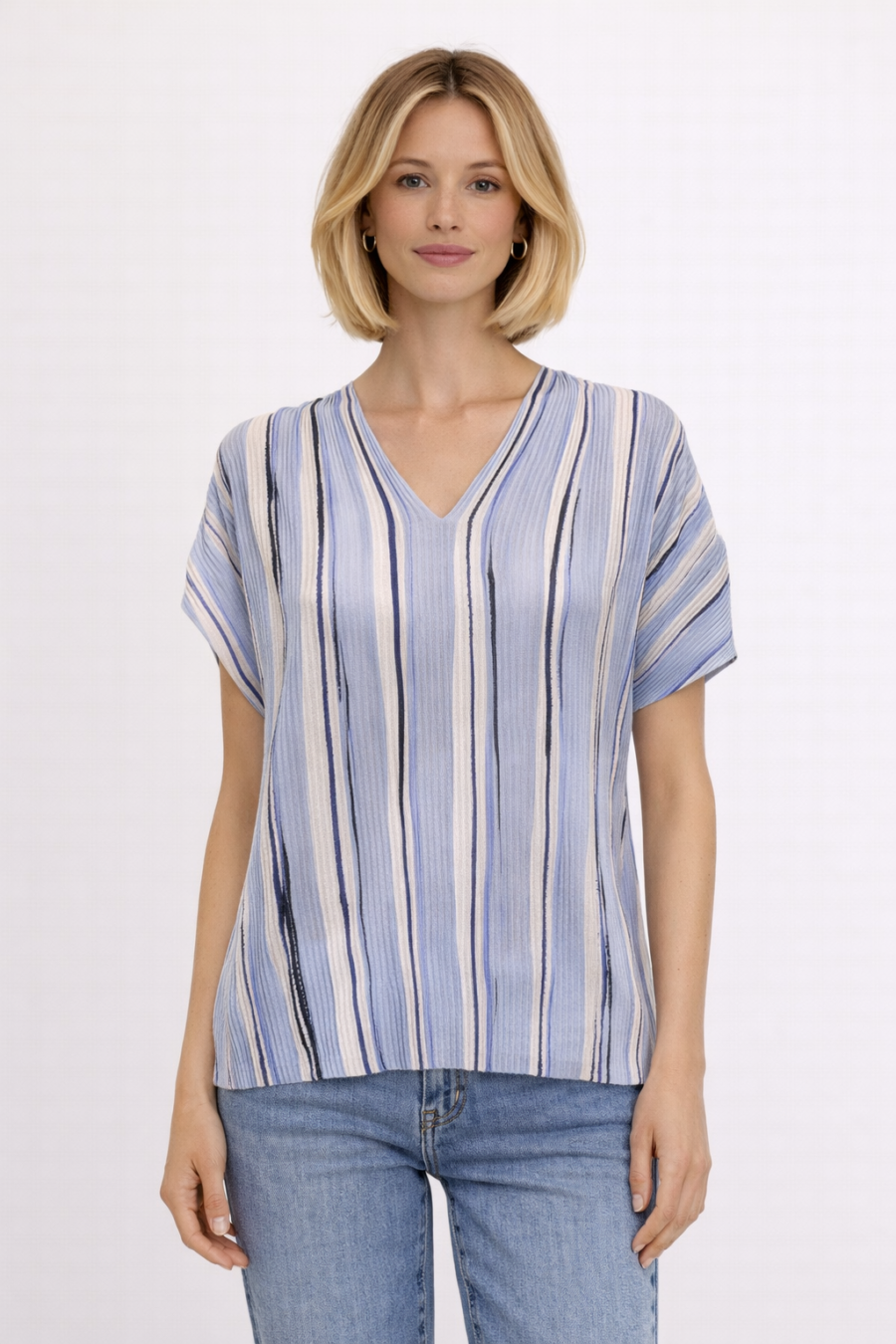 Blusa azul de rayas con escote en V Woman&Now