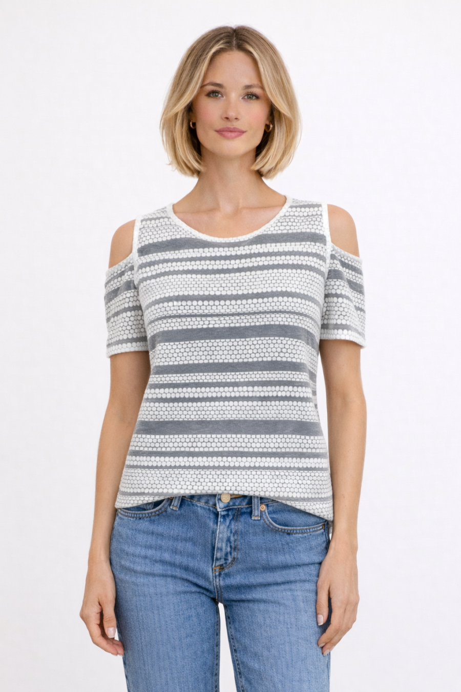 Blusa blanca translúcida de textura geométrica Woman&Now