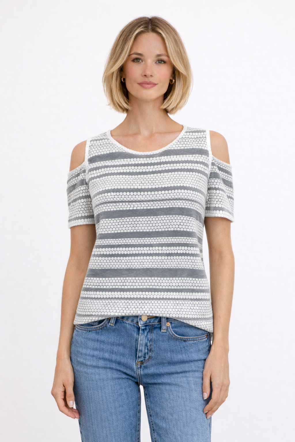 Blusa blanca translúcida de textura geométrica Woman&Now (2)