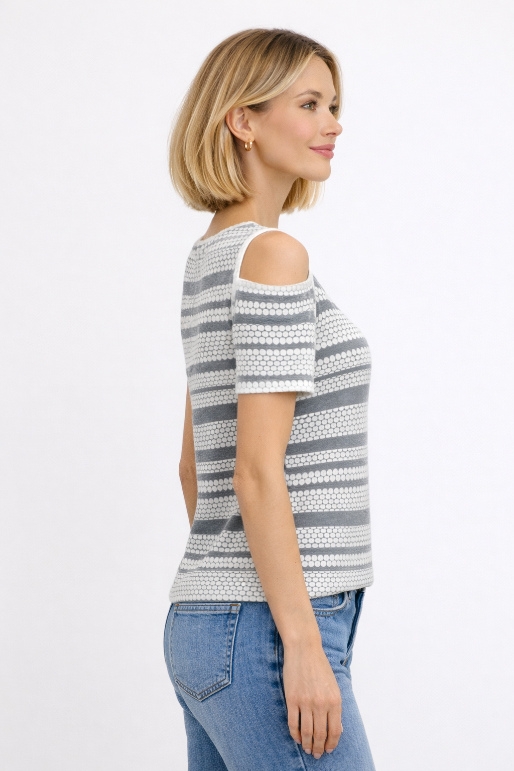 Blusa blanca translúcida de textura geométrica Woman&Now