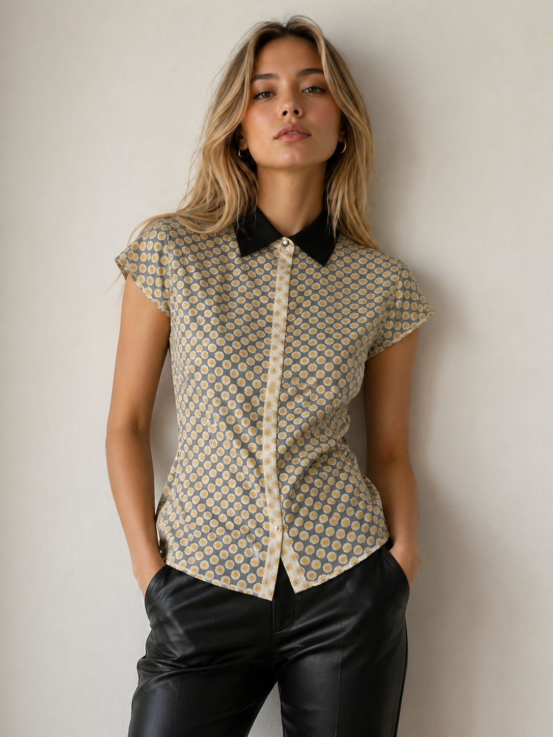 Blusa polo estampada con contraste Woman&Now
