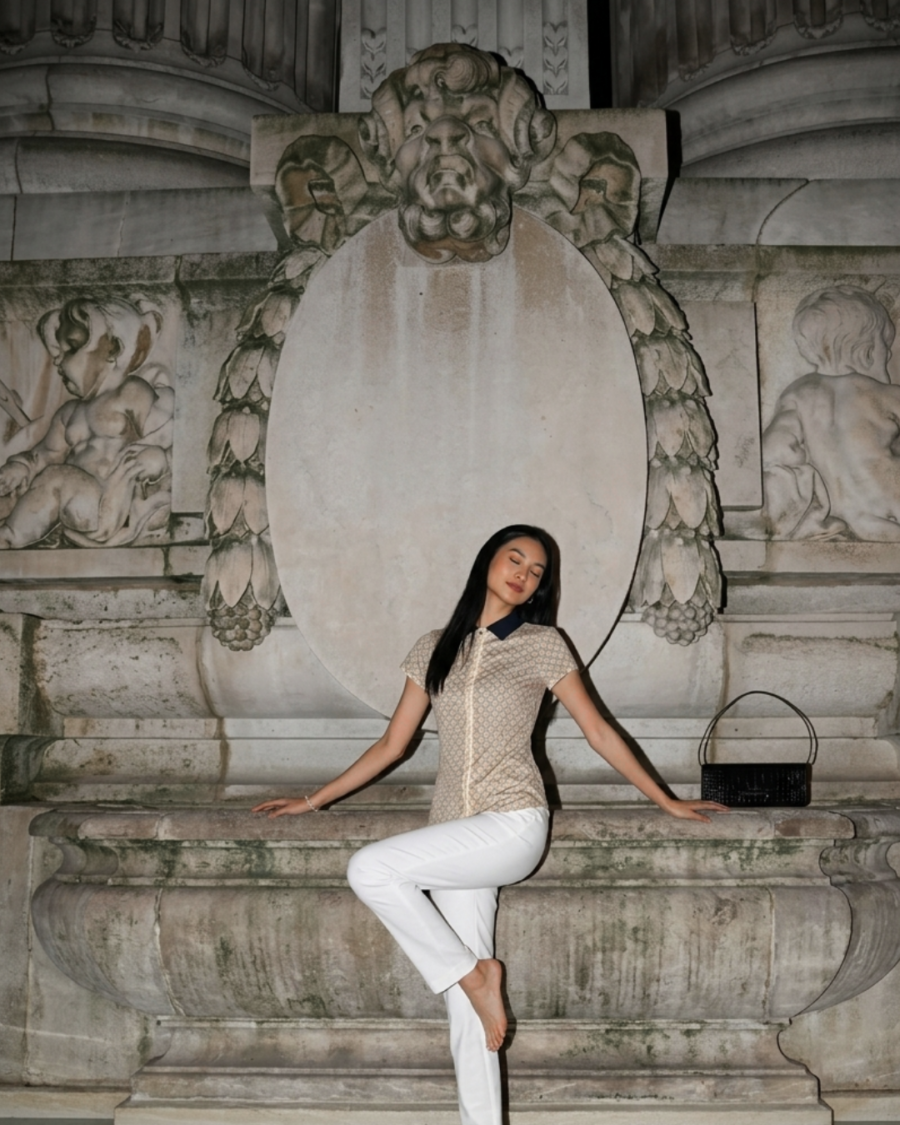 Blusa polo estampada con contraste Woman&Now