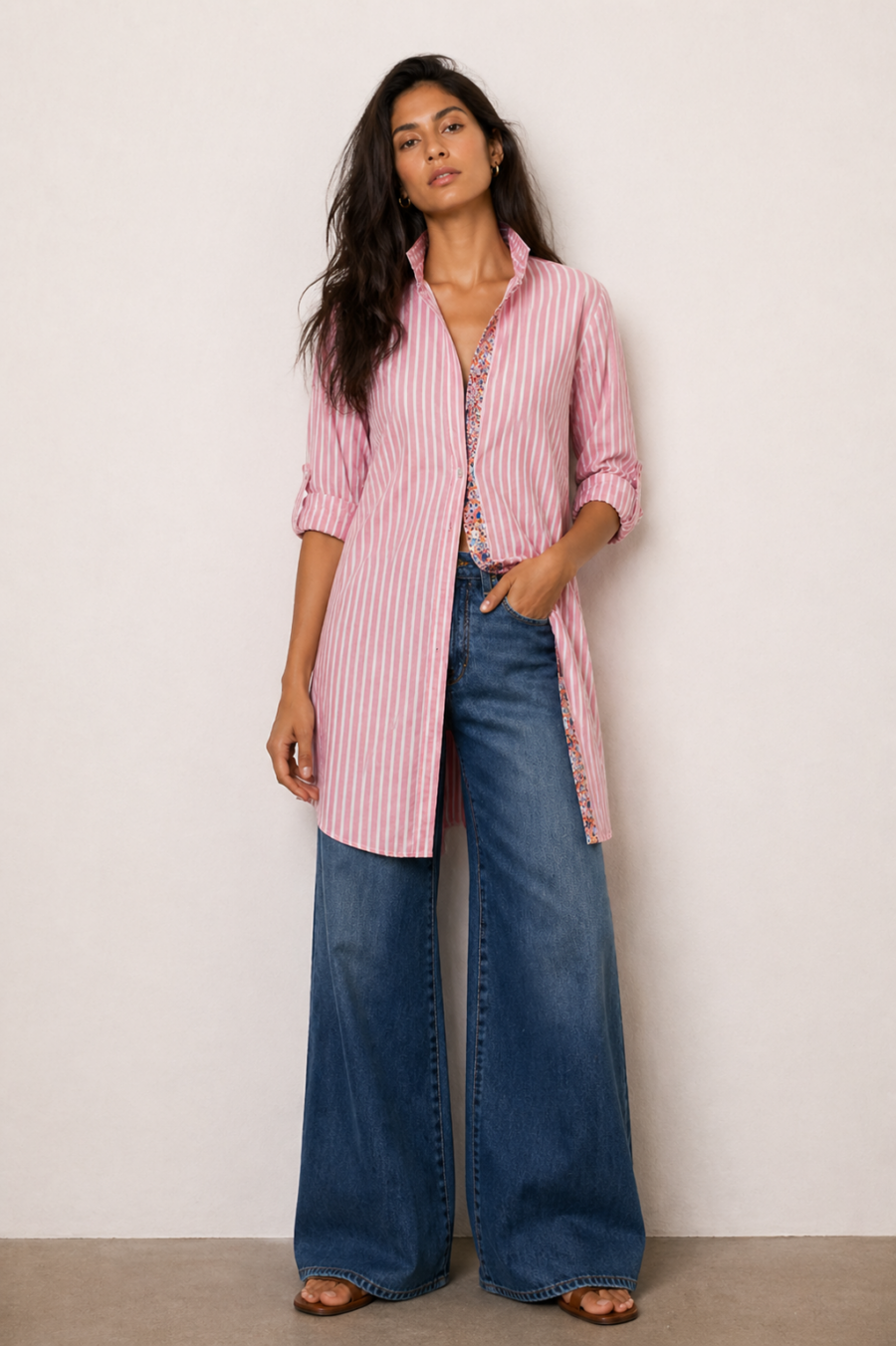 Camisa larga de rayas rosa Be Blouse