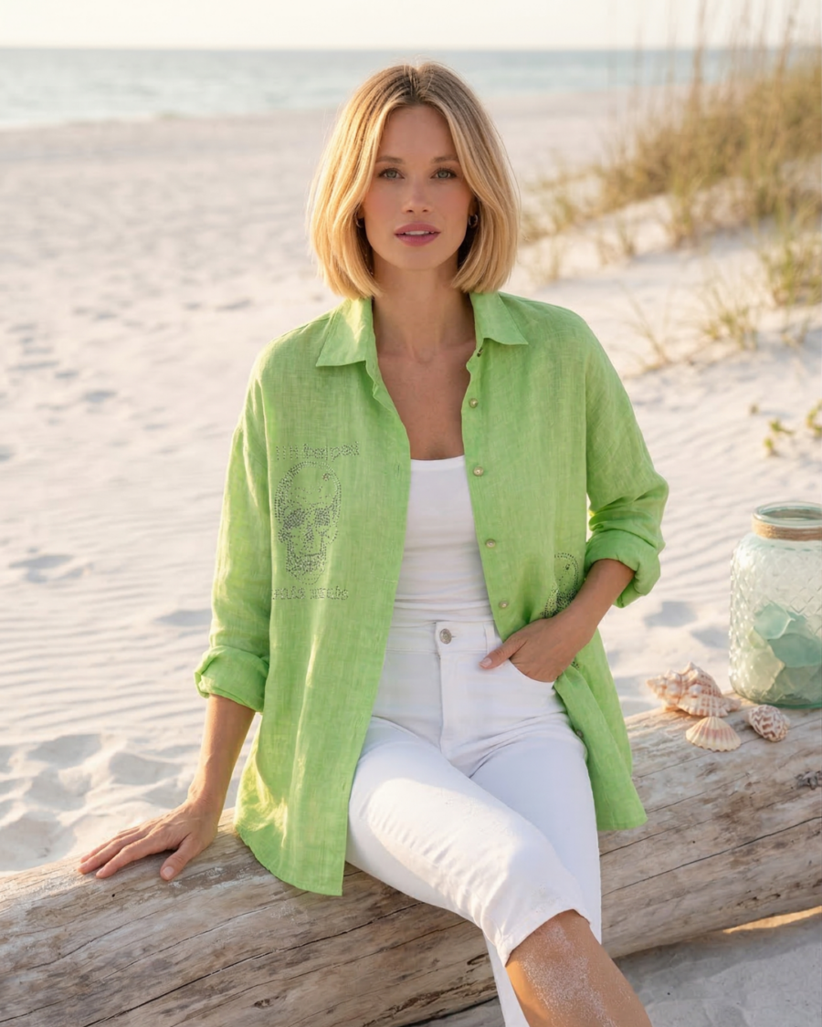 Camisa Green Skull Shine Lino Be Blouse