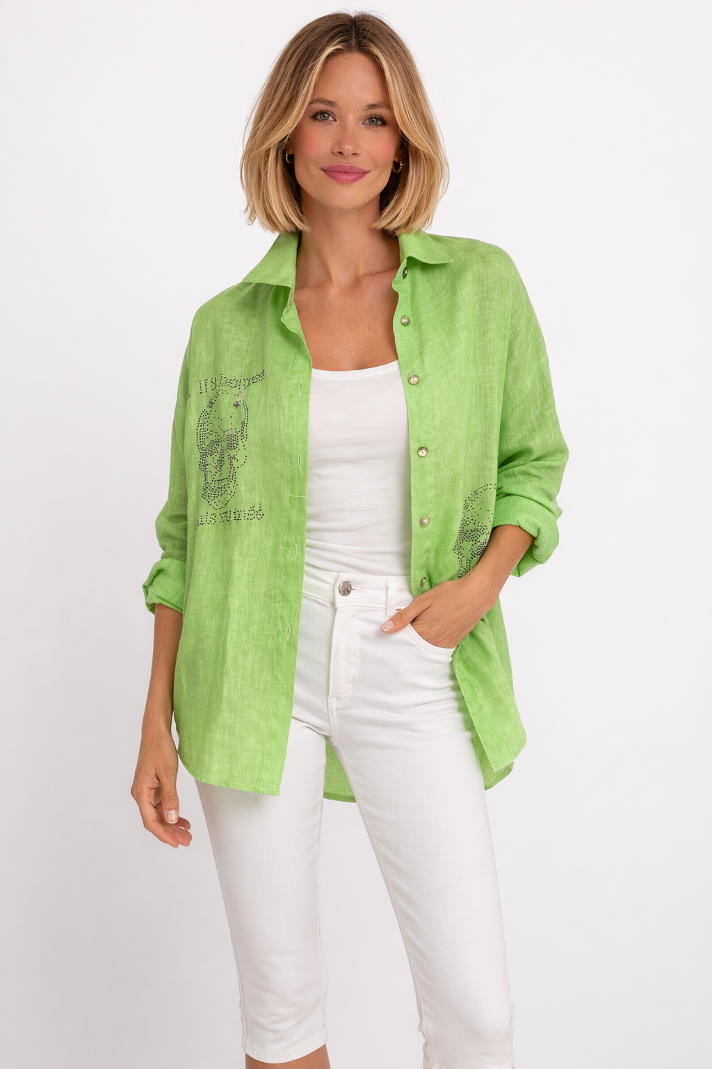 Camisa Green Skull Shine Lino Be Blouse