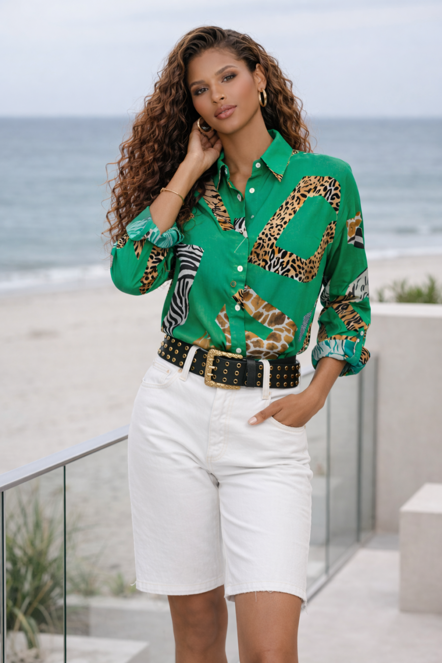 Camisa Green Wild Mix Print Be Blouse