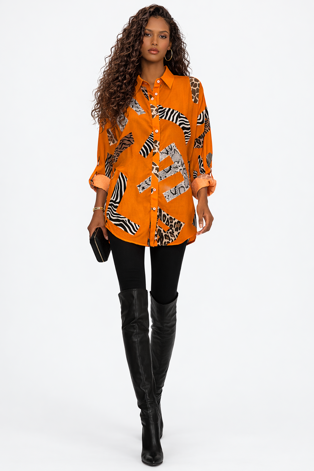 Camisa Orange Wild Mix Print Be Blouse