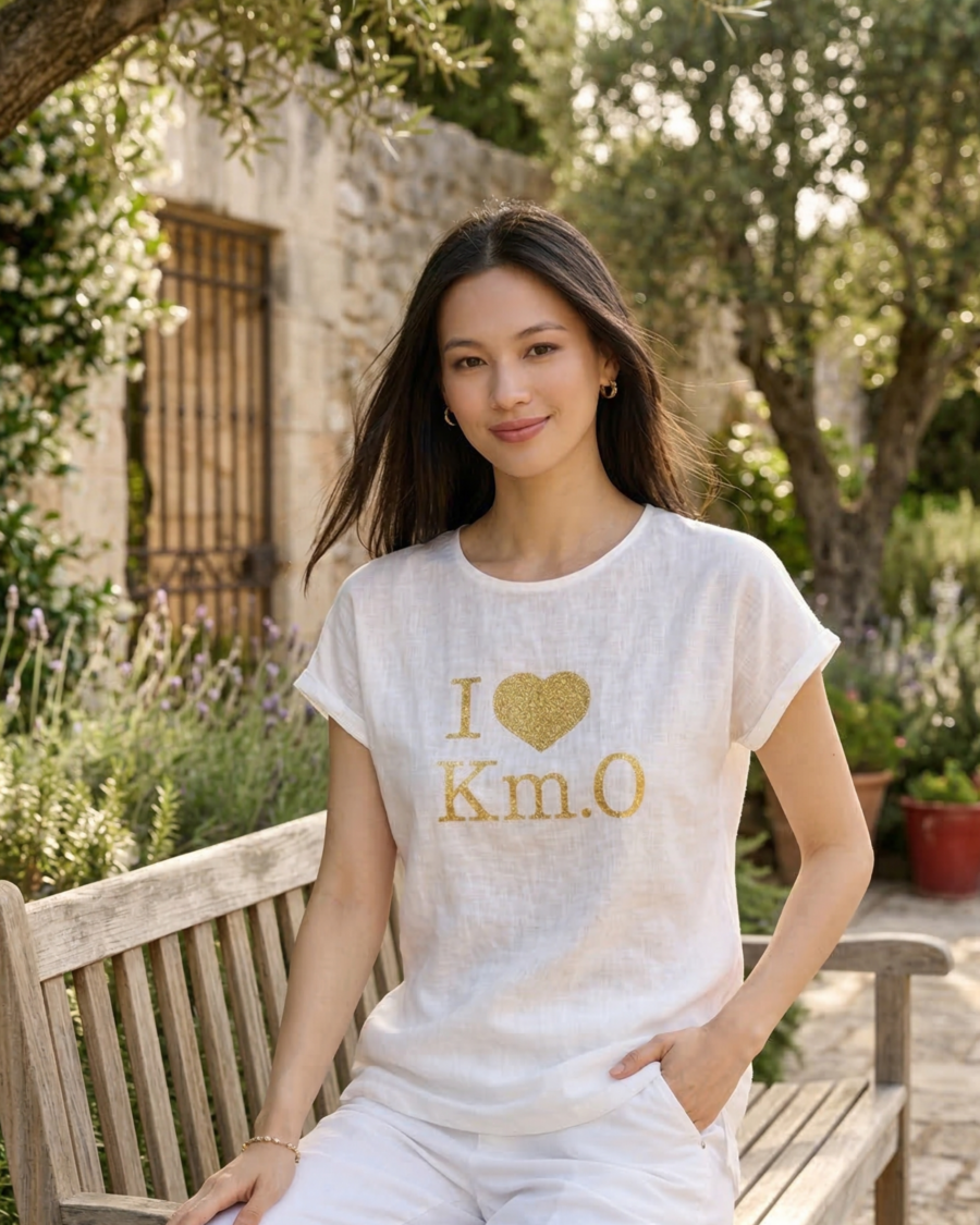 Camiseta blanca I Love Km0 lino & punto Be Blouse