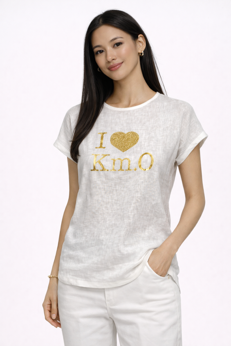 Camiseta blanca I Love Km0 lino & punto Be Blouse