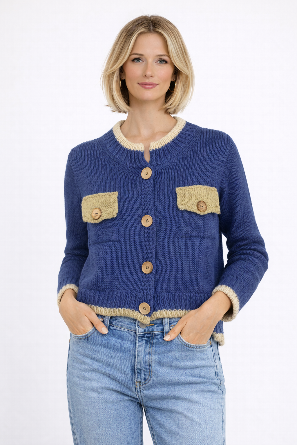 Cárdigan Blue Knit Bolsillos