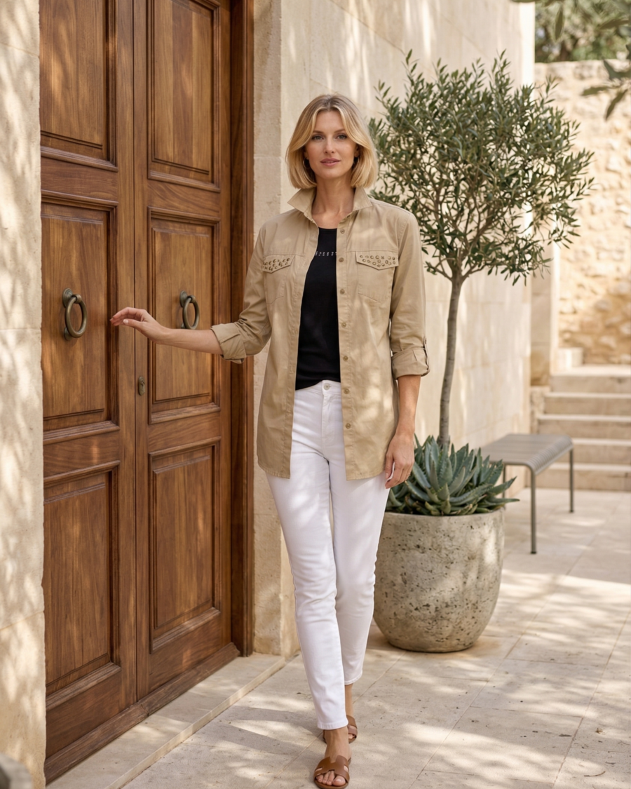 Sobrecamisa inspiración militar chic Be Blouse