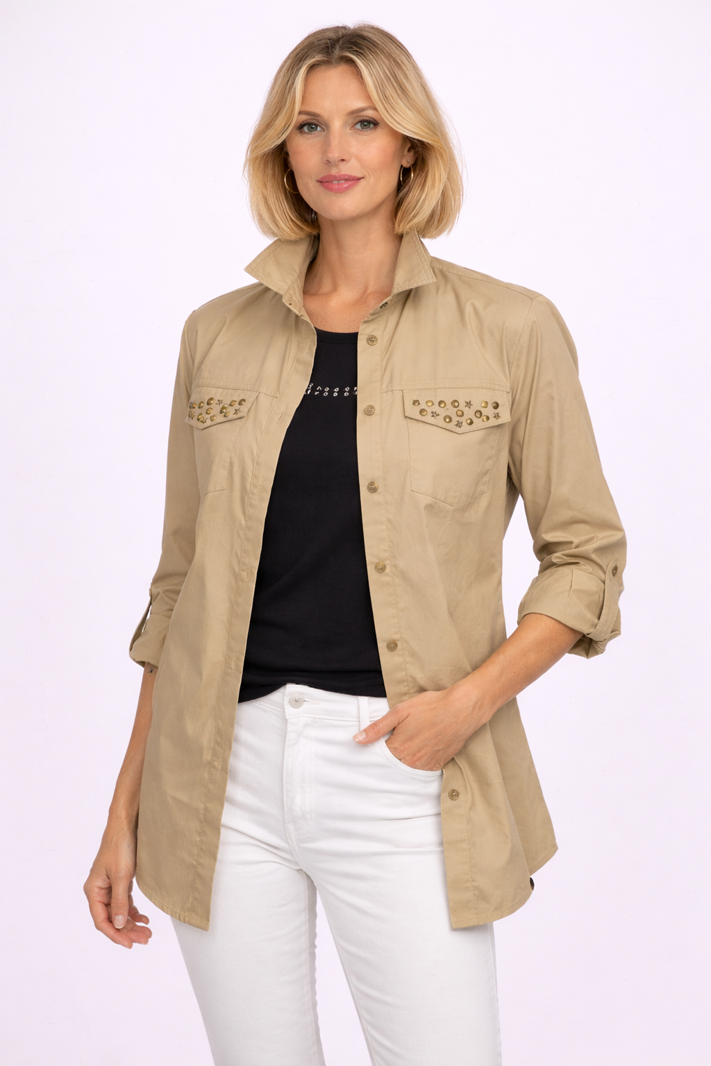 Sobrecamisa inspiración militar chic Be Blouse