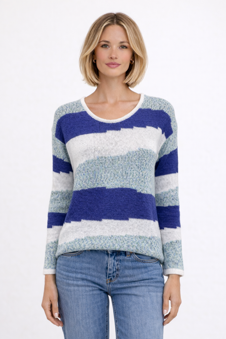 Suéter de rayas en tonos azules textura suave Woman&Now