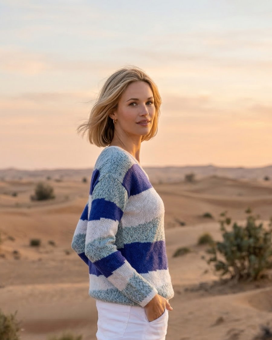 Suéter de rayas en tonos azules textura suave Woman&Now