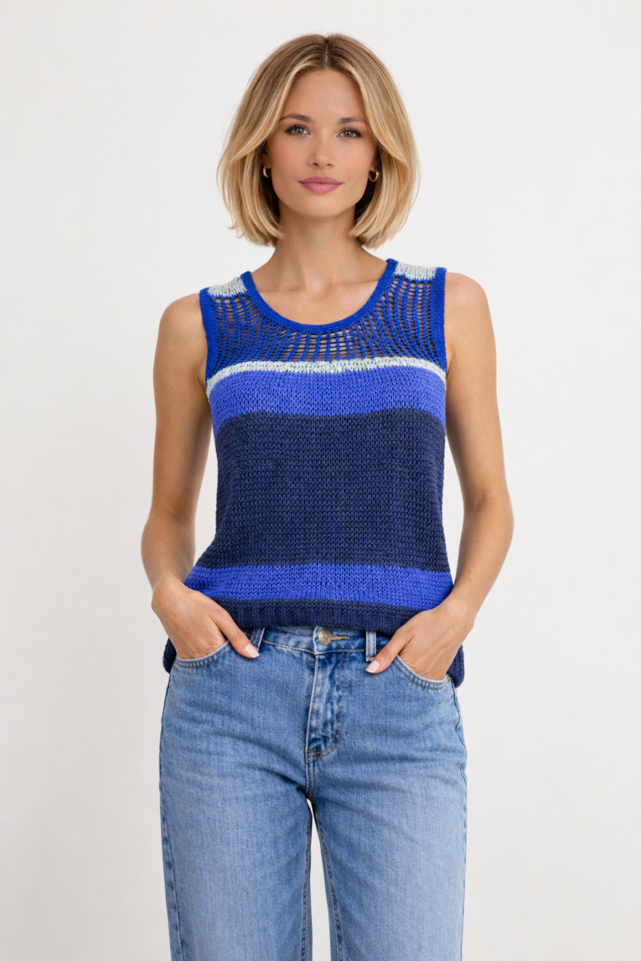 Top Blue Knit Rayas Textura Woman&Now