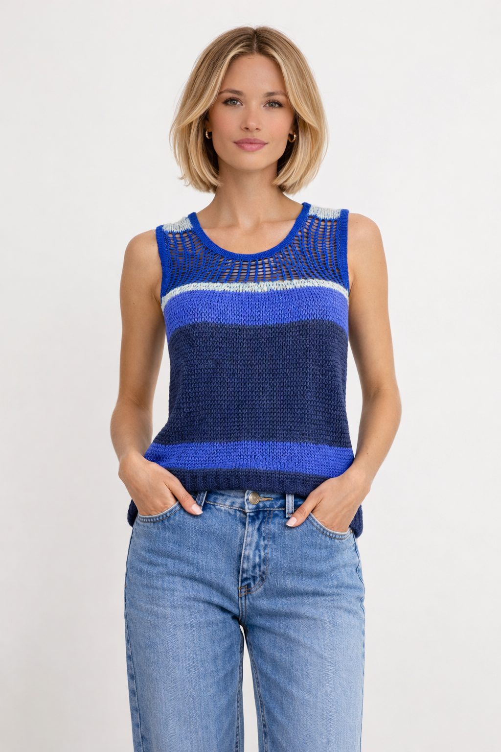 Top Blue Knit Rayas Textura Woman&Now