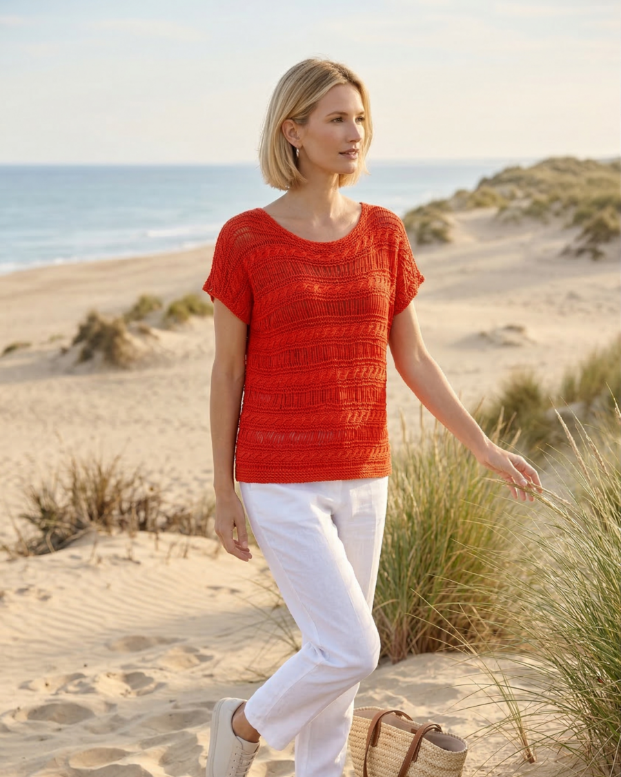 Top Red Clay Knit Calado Woman&Now