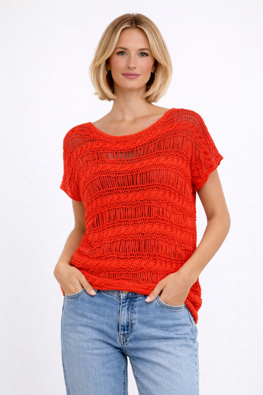 Top Red Clay Knit Calado Woman&Now