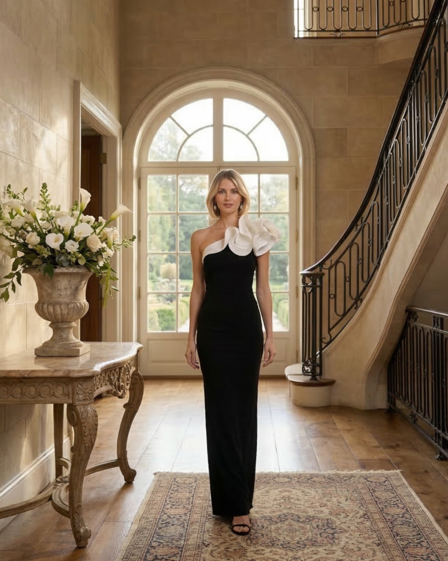 Vestido Black One Shoulder Ruffle Elegance