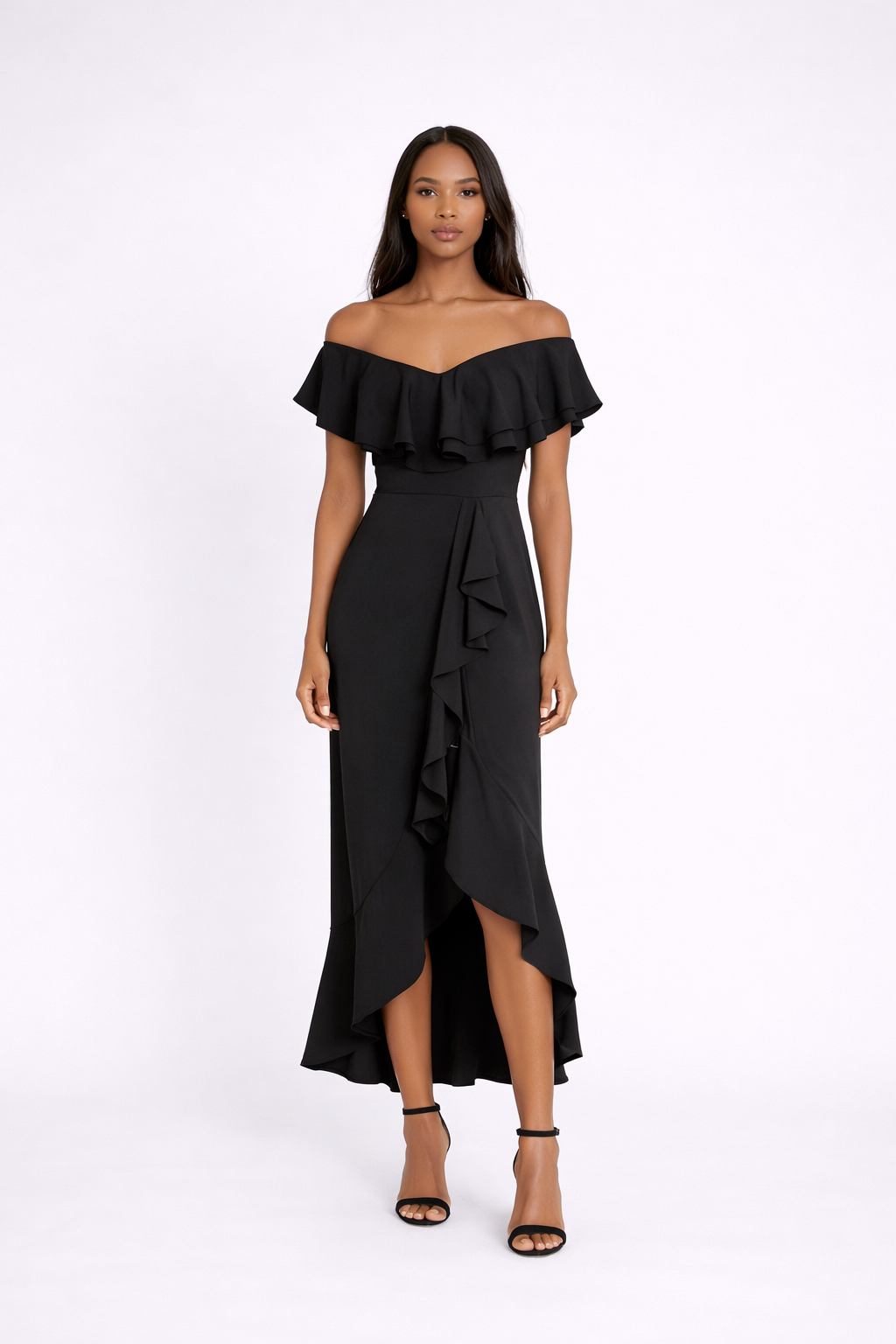 Vestido Negro Ruffle Sunset
