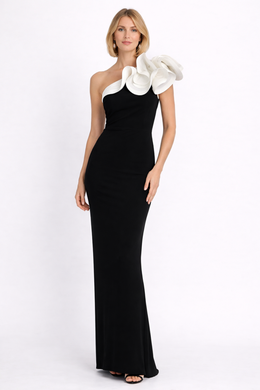 Vestido Black One Shoulder Ruffle Elegance