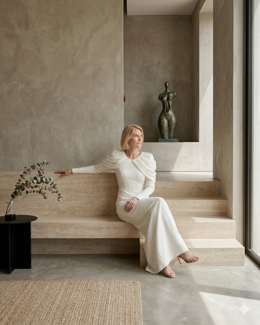 Vestido White Draped Shoulders Elegance