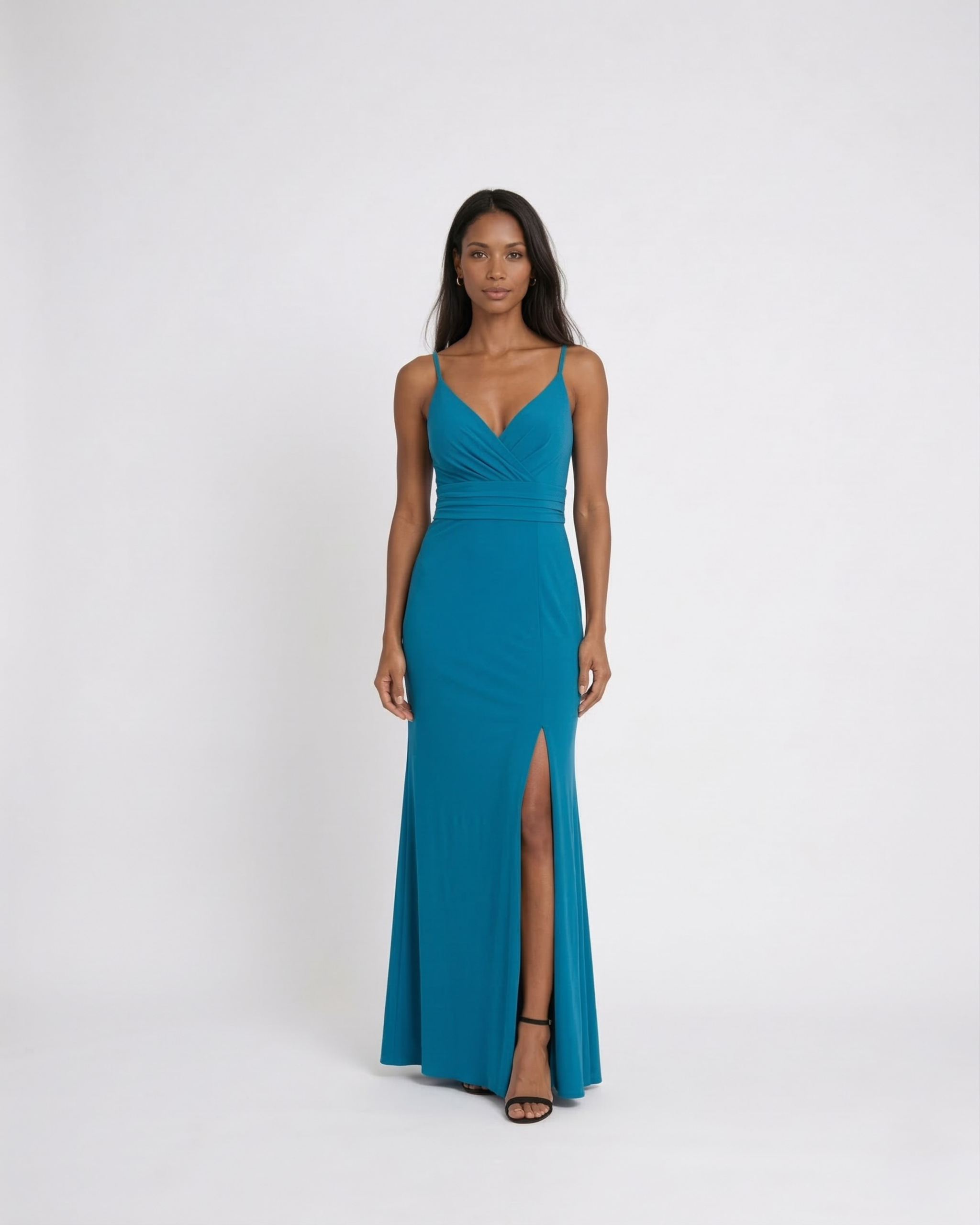 Vestido Teal Wrap Slit Elegance