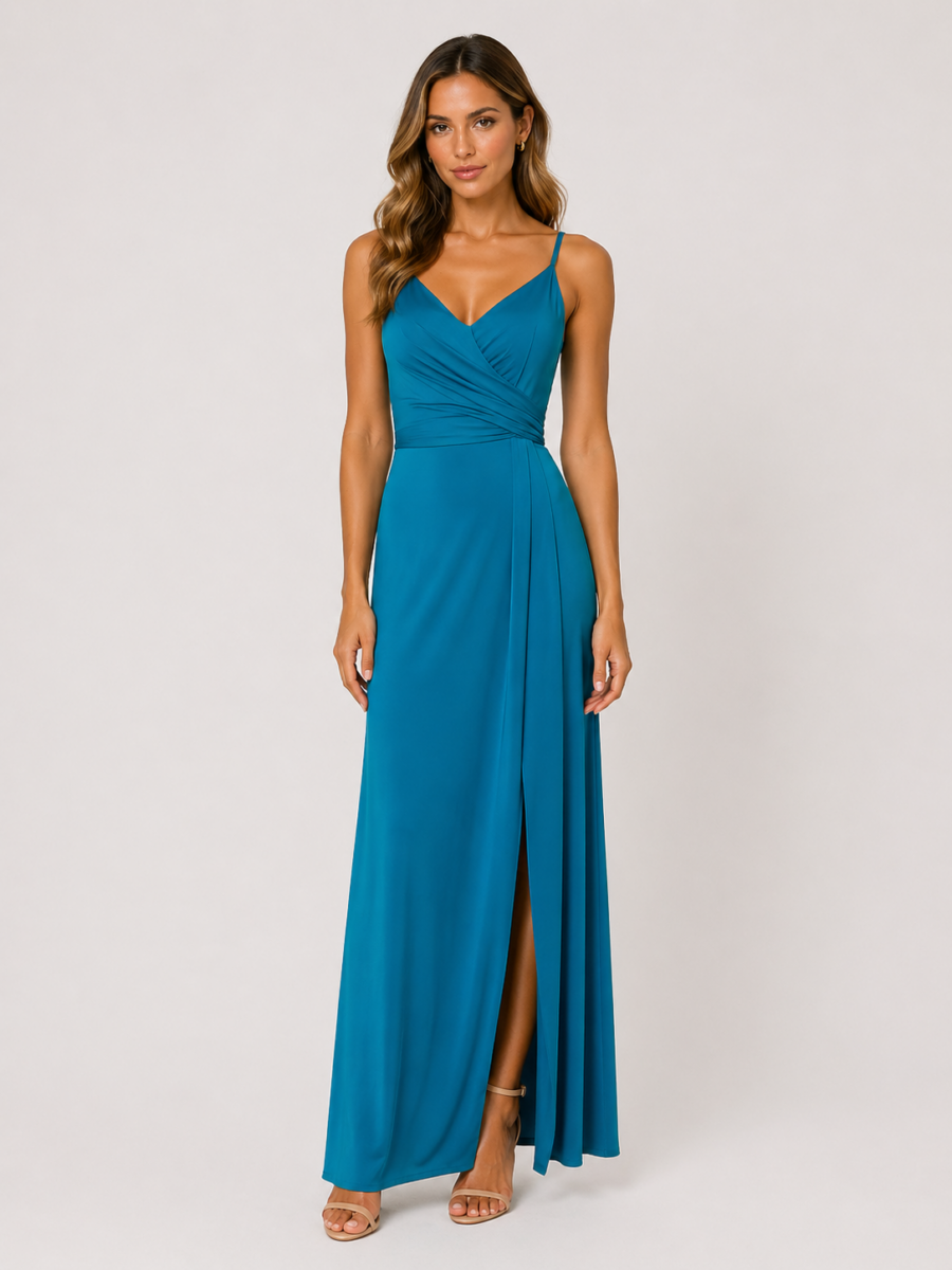 Vestido Teal Wrap Slit Elegance