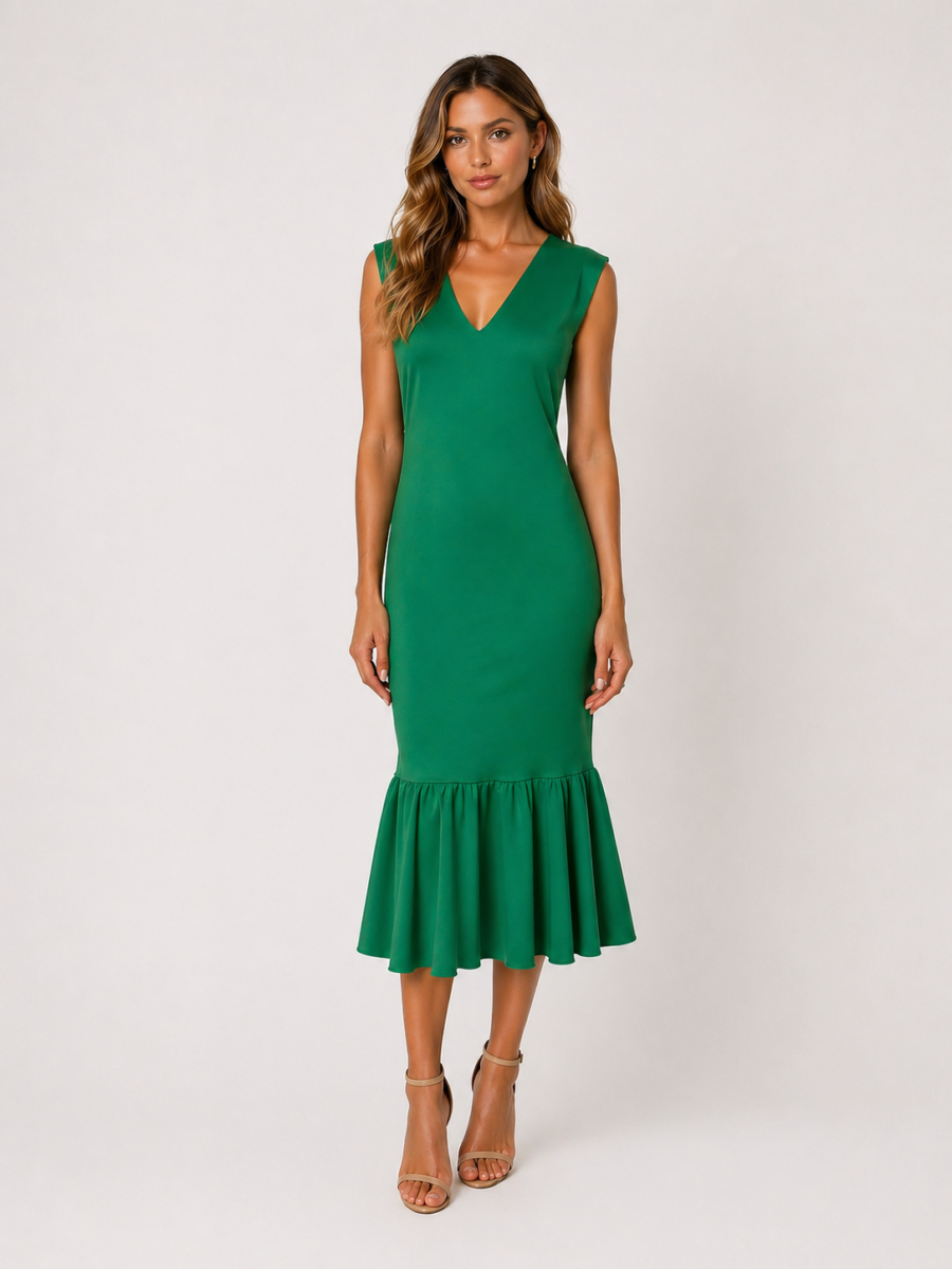Vestido Green Back V Mermaid Elegance