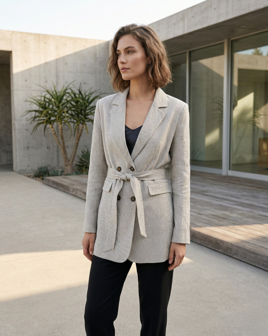 Blazer Lino Belted Summer Chic