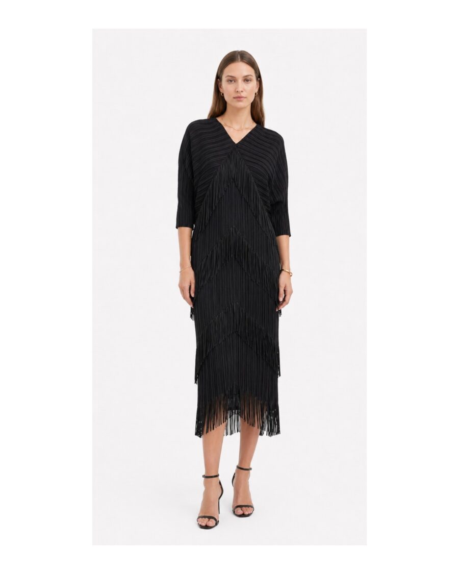 Vestido Black Fringe Flow Chic