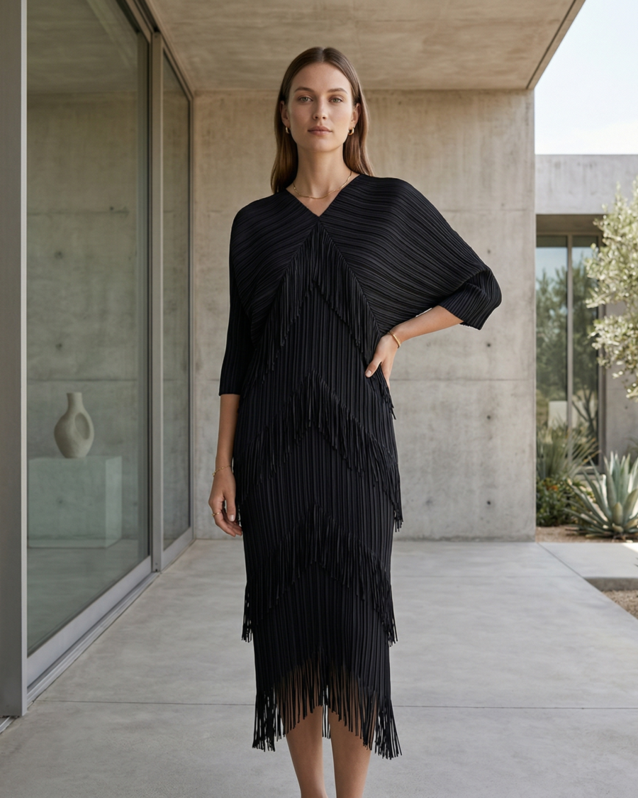 Vestido Black Fringe Flow Chic