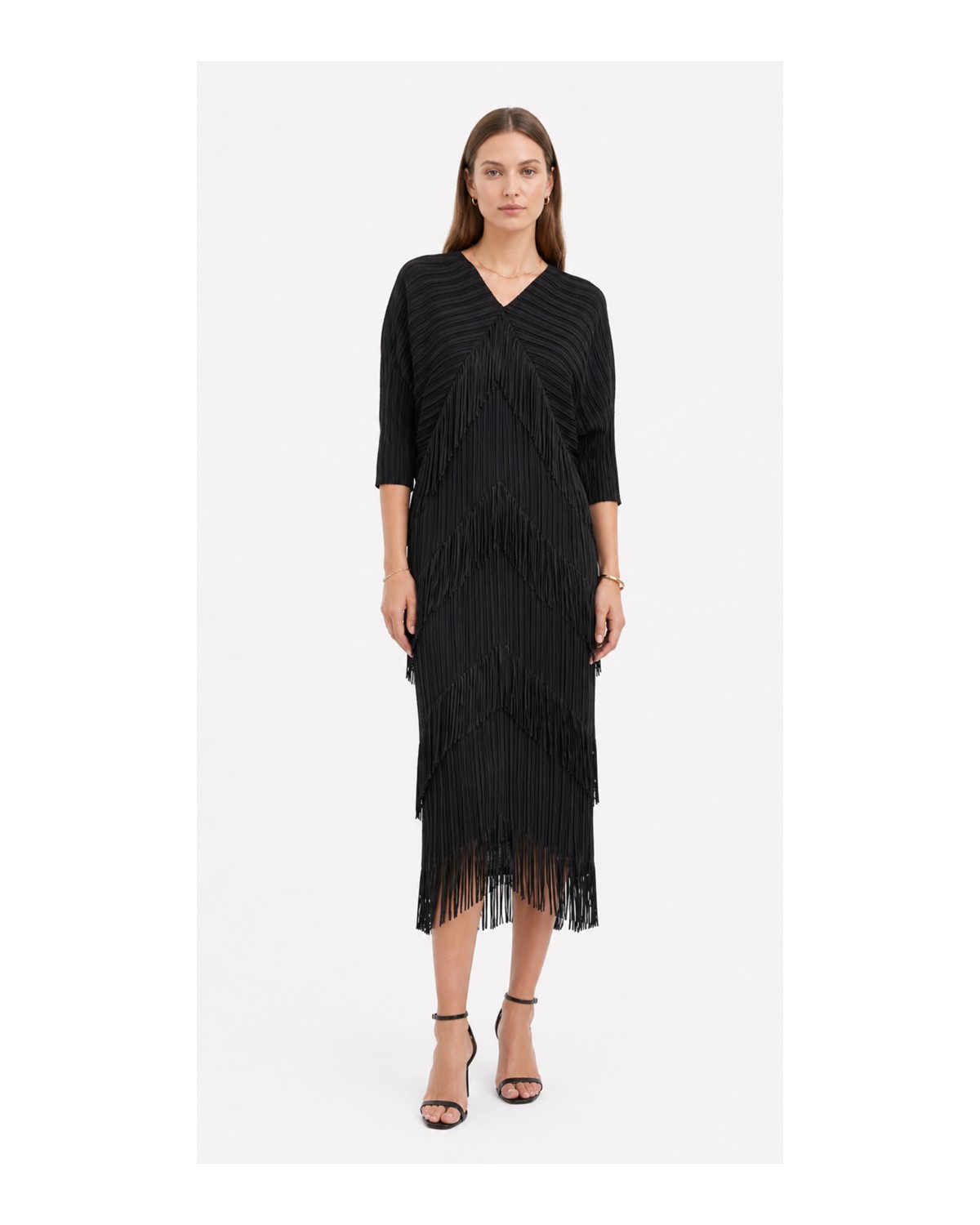 Vestido Black Fringe Flow