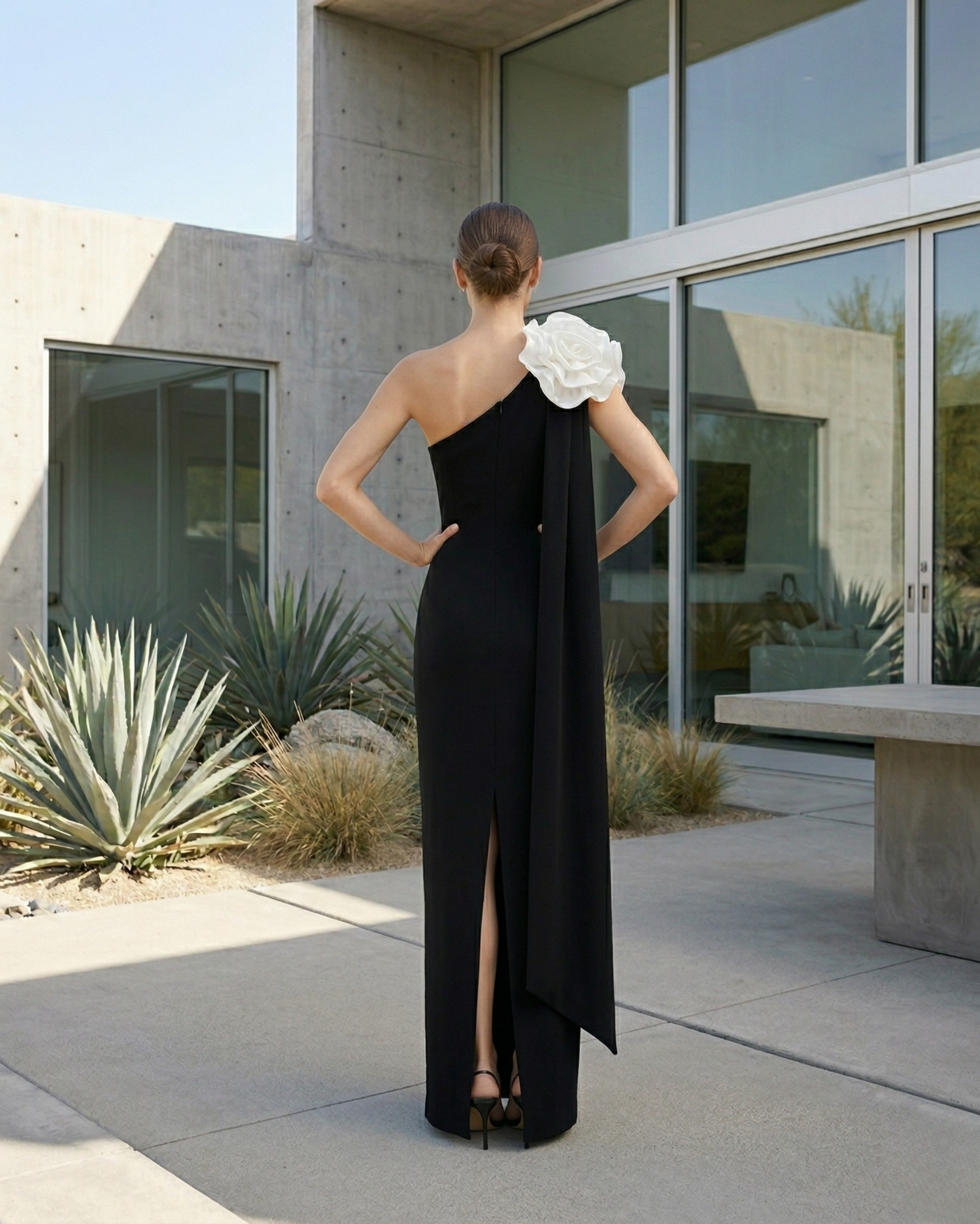 Vestido One Shoulder Flower Elegance