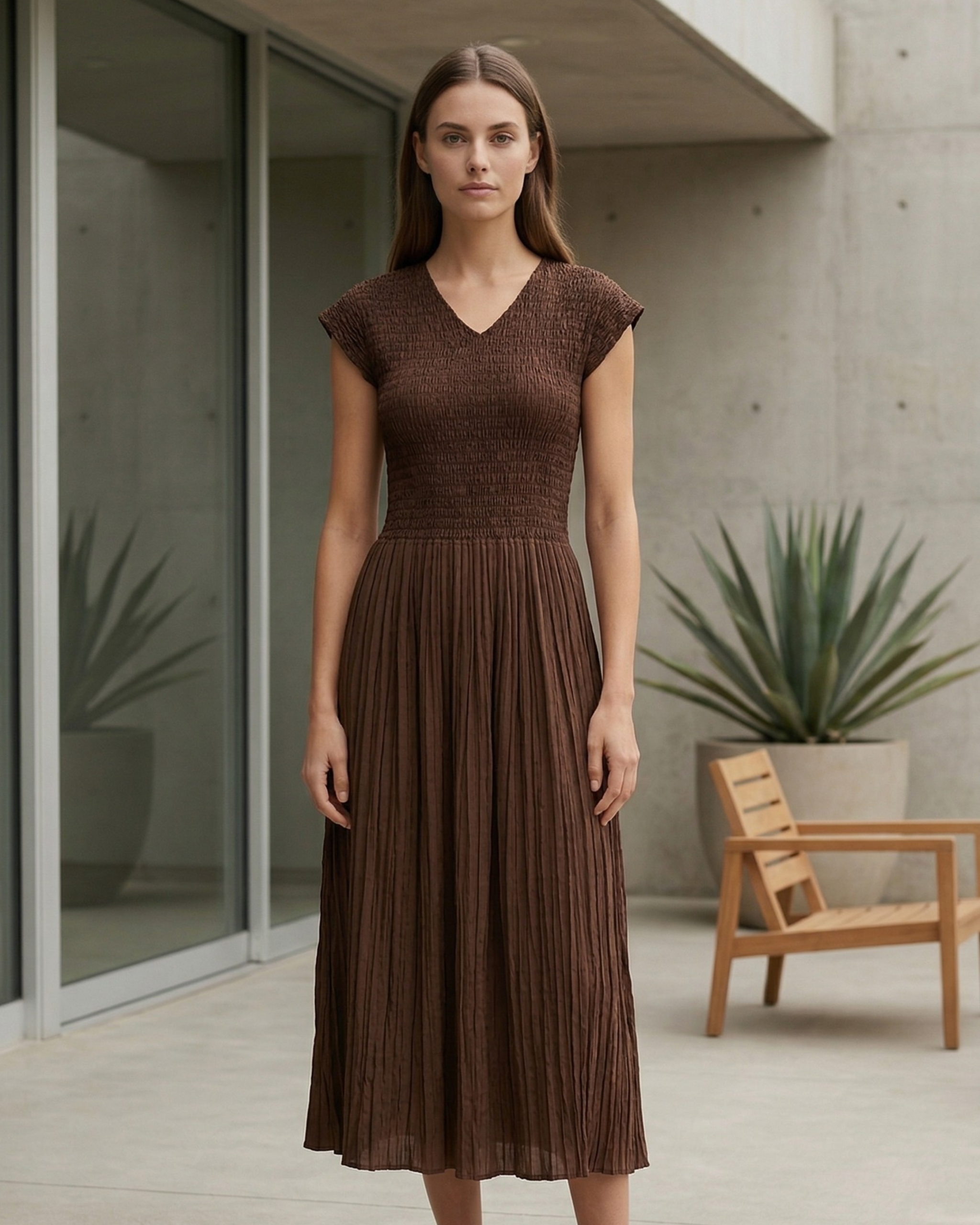 Vestido Pleated Knit Earth Chic