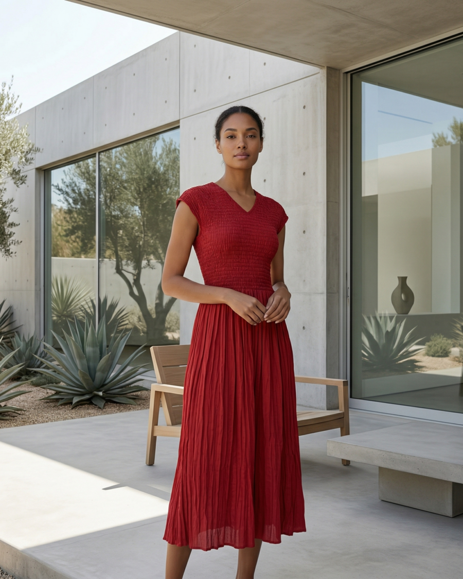 Vestido Pleated Knit Soft Chic