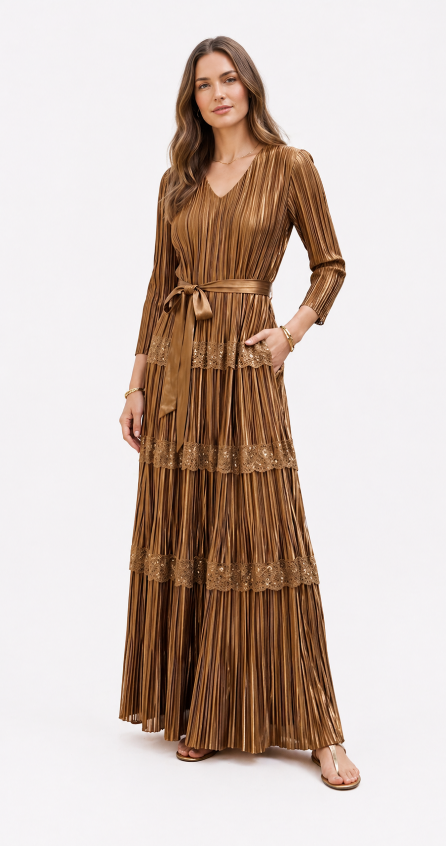 Vestido Pleated Lace Flow Chic