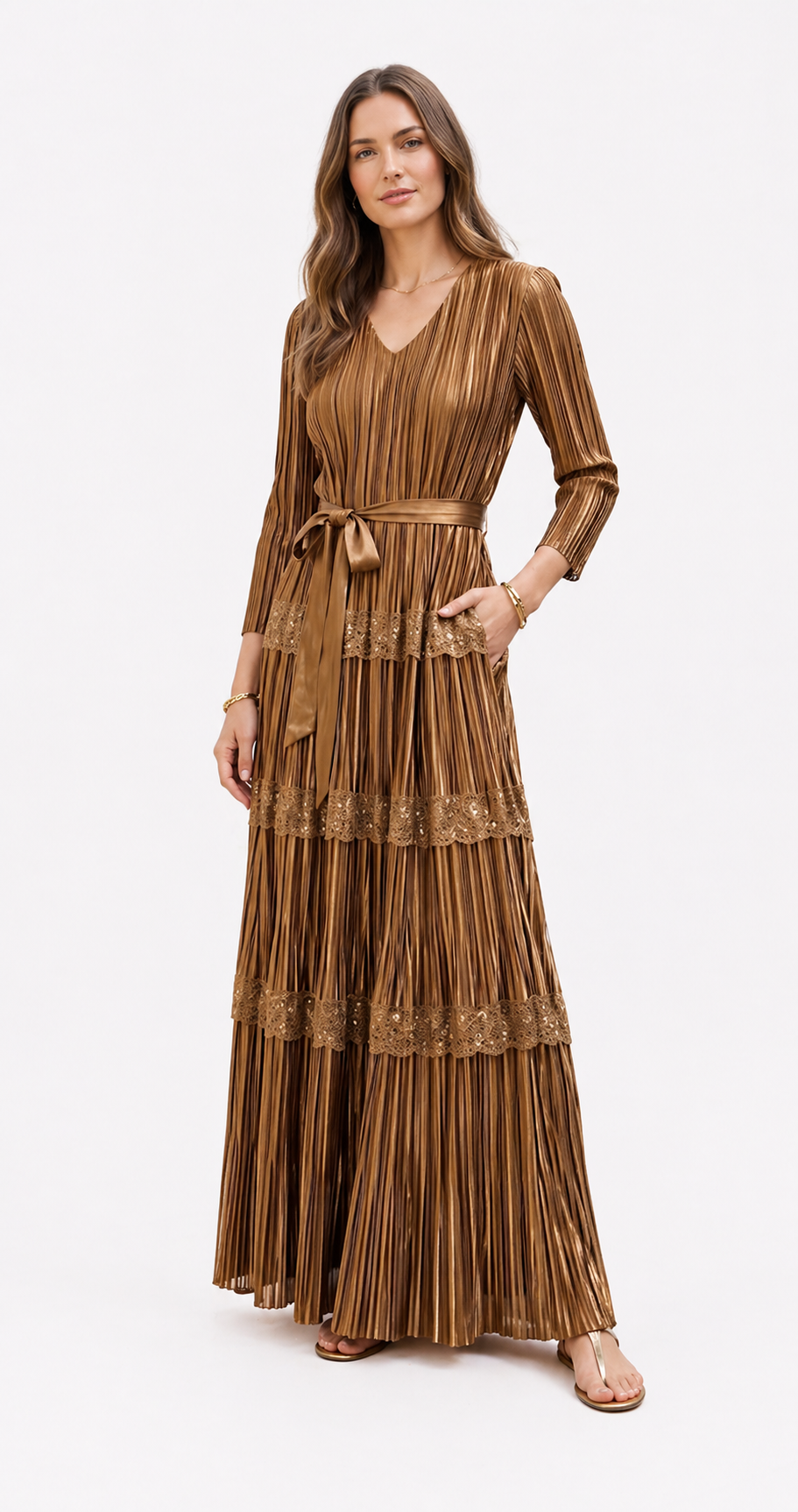 Vestido Pleated Lace Flow Chic (2)