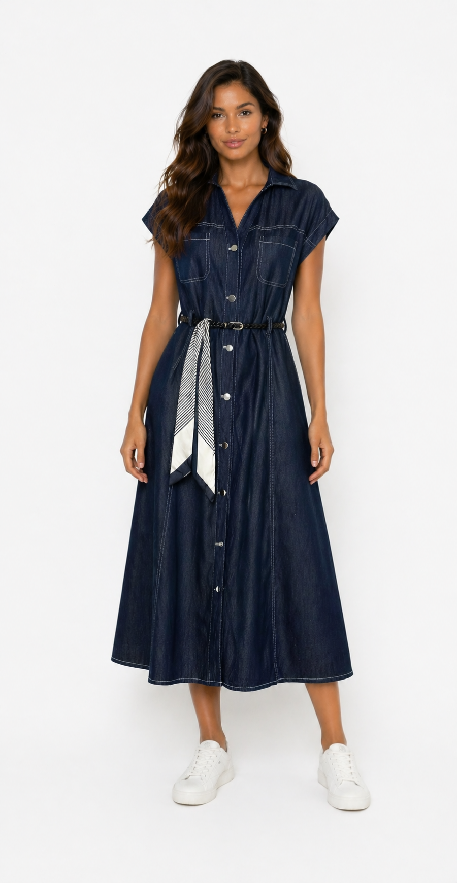 Vestido Denim Belted Casual Chic